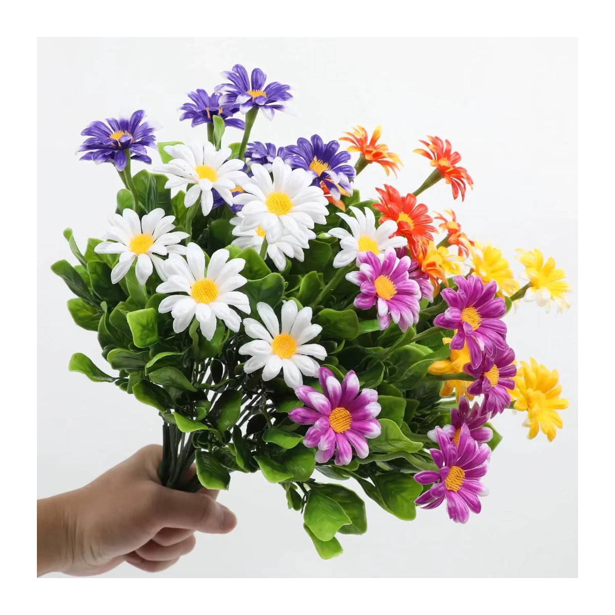 HUALIANQI Künstliche Gänseblümchen Dekoflora in Lila und Mehrfarbig, Einzelner Stiel für Hochzeit, Valentinstag und Garten-Dekoration - Bild 1