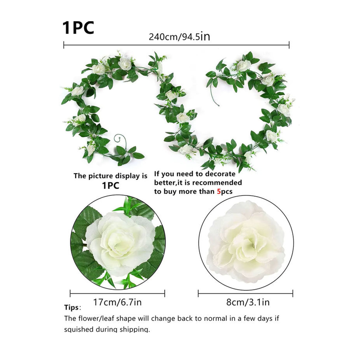 HUALIANQI Künstliche Rose als Einzelblume in Beige und Weiß für Hochzeit und Dekoration - Bild 2