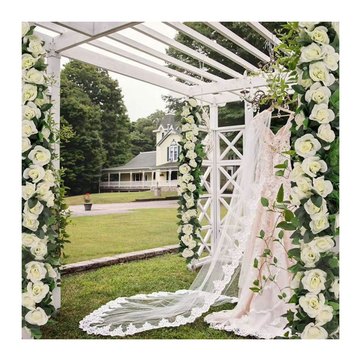 HUALIANQI Künstliche Rose als Einzelblume in Beige und Weiß für Hochzeit und Dekoration - Bild 3