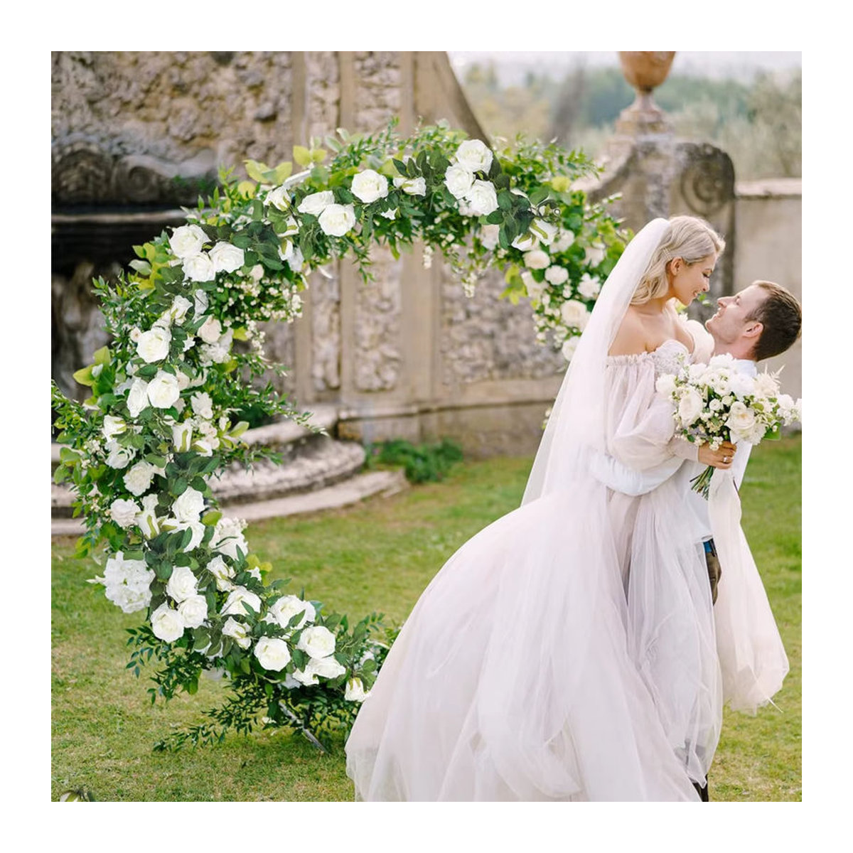HUALIANQI Künstliche Rose als Einzelblume in Beige und Weiß für Hochzeit und Dekoration - Bild 4