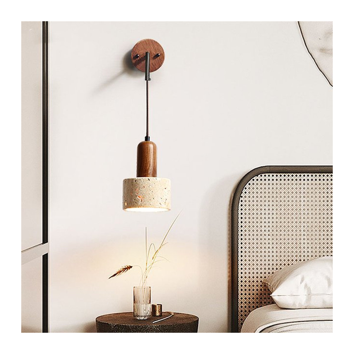 Huangdong Ceropegia Wandleuchte im Wabi-Sabi Design aus Stein und Keramik in Beige für Schlafzimmer und Wohnzimmer im Retro-Stil - Bild 1