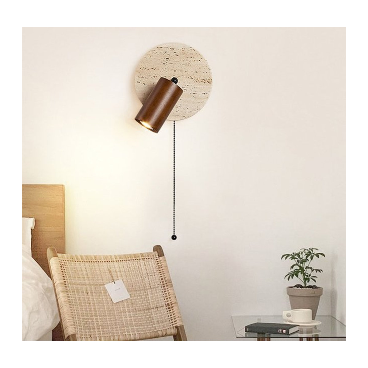 Huangdong Stein Retro Wandleuchte in Braun für Schlafzimmer und Arbeitszimmer mit drehbarem Arm - Bild 1