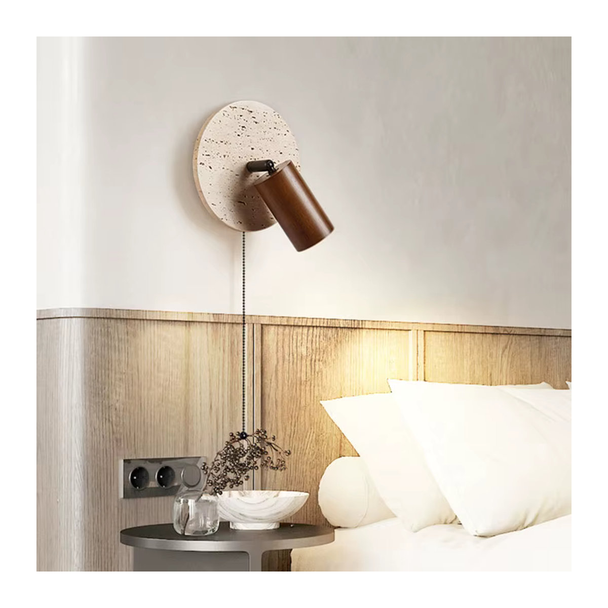 Huangdong Stein Retro Wandleuchte in Braun für Schlafzimmer und Arbeitszimmer mit drehbarem Arm - Bild 2