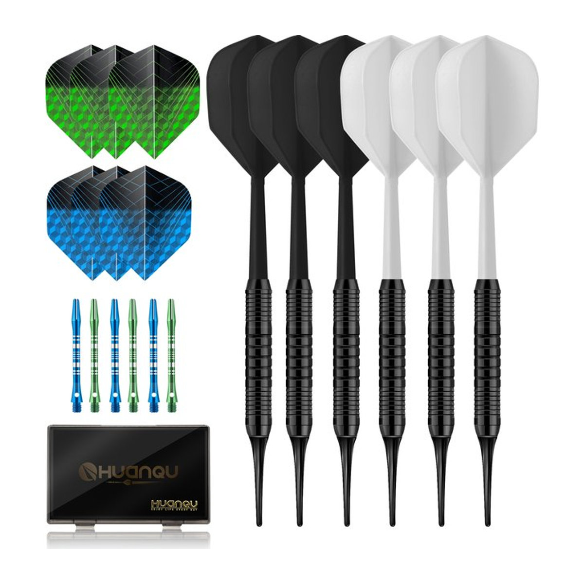 Huanqu Professionelles Dart-Set mit sechs Eisen-Soft-Tip-Darts in Bunt, inklusive 47mm Gradient-Schäften und Standard-Flights - Bild 1