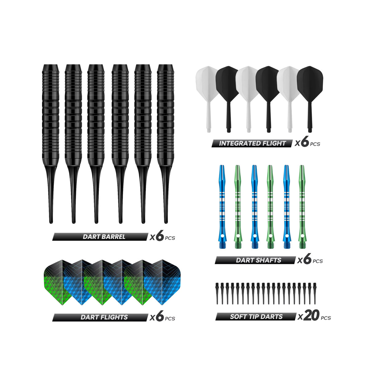 Huanqu Professionelles Dart-Set mit sechs Eisen-Soft-Tip-Darts in Bunt, inklusive 47mm Gradient-Schäften und Standard-Flights - Bild 2