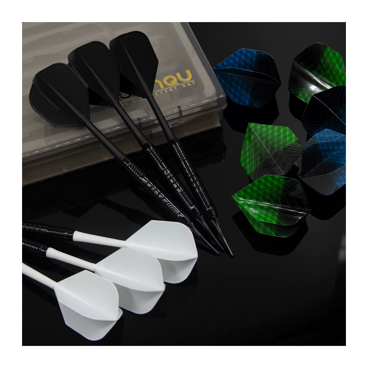 Huanqu Professionelles Dart-Set mit sechs Eisen-Soft-Tip-Darts in Bunt, inklusive 47mm Gradient-Schäften und Standard-Flights - Bild 4