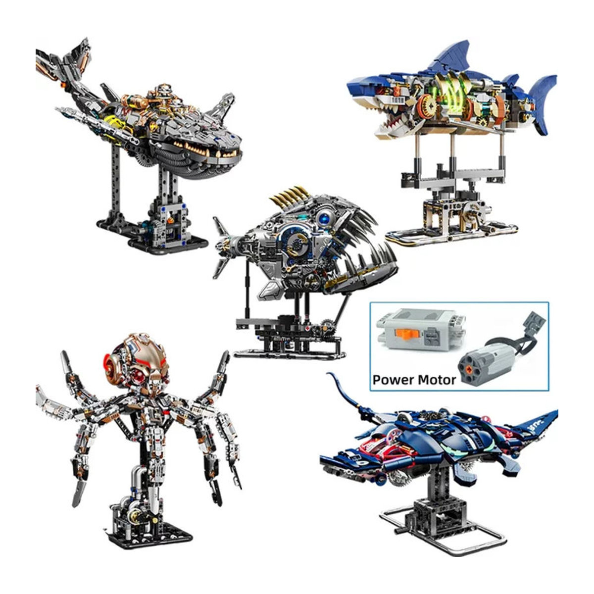 HUATEC Mechanische Meerestiere Bausteine DIY Set mit beweglichen Figuren wie Wal Oktopus und Hai in Mehrfarbig aus Kunststoff zur Dekoration - Bild 1