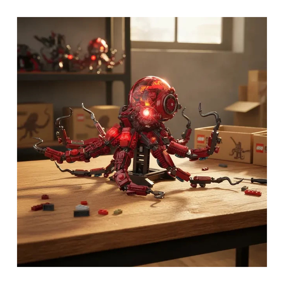 HUATEC Mechanische Oktopus-Bausteine Rot zur kreativen Montage als Desktop-Dekoration - Bild 1