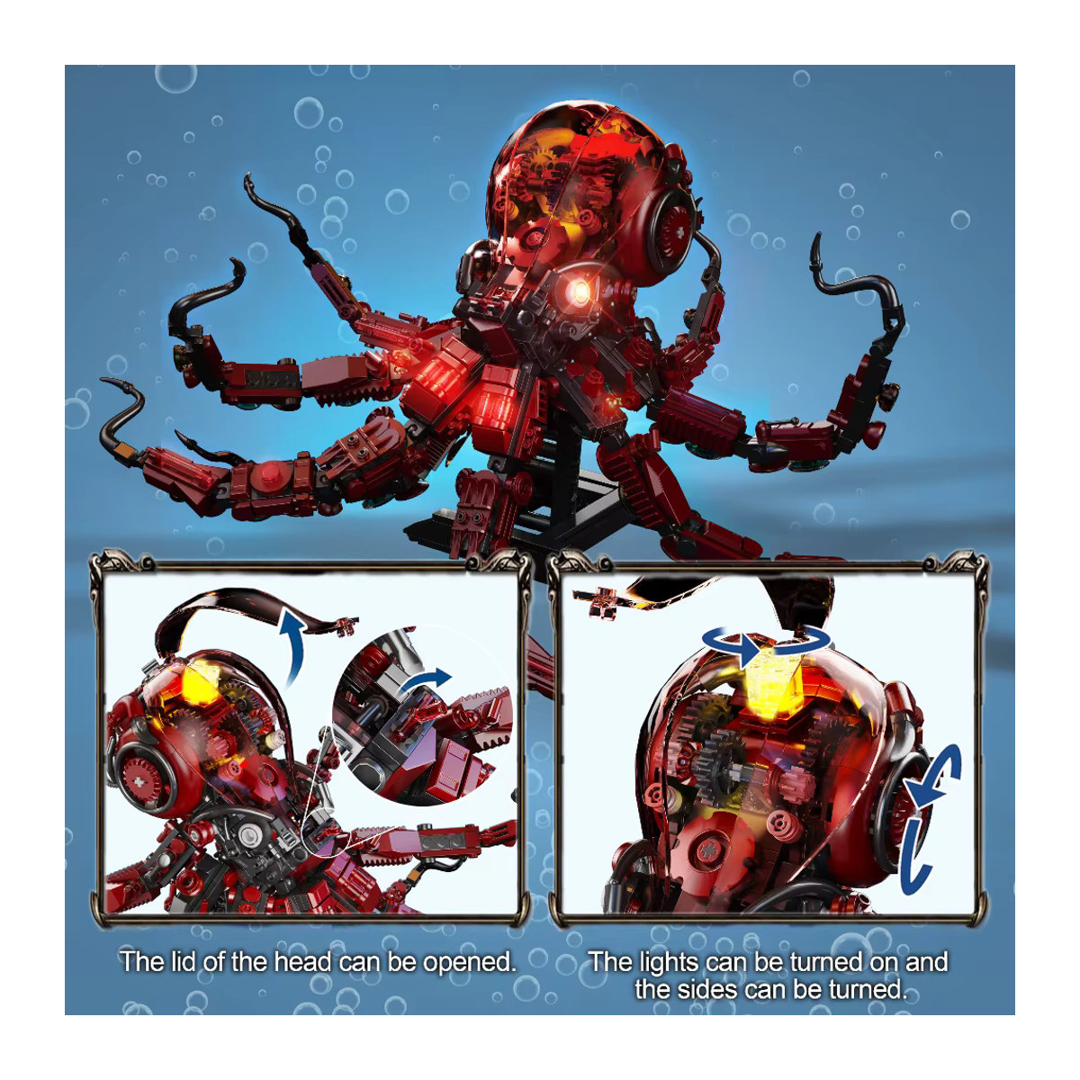 HUATEC Mechanische Oktopus-Bausteine Rot zur kreativen Montage als Desktop-Dekoration - Bild 4