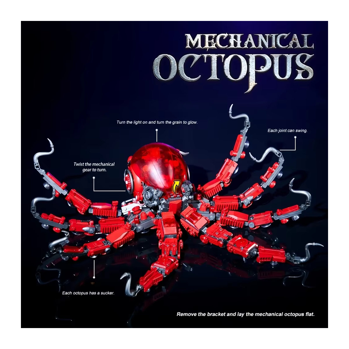 HUATEC Mechanische Oktopus-Bausteine Rot zur kreativen Montage als Desktop-Dekoration - Bild 5