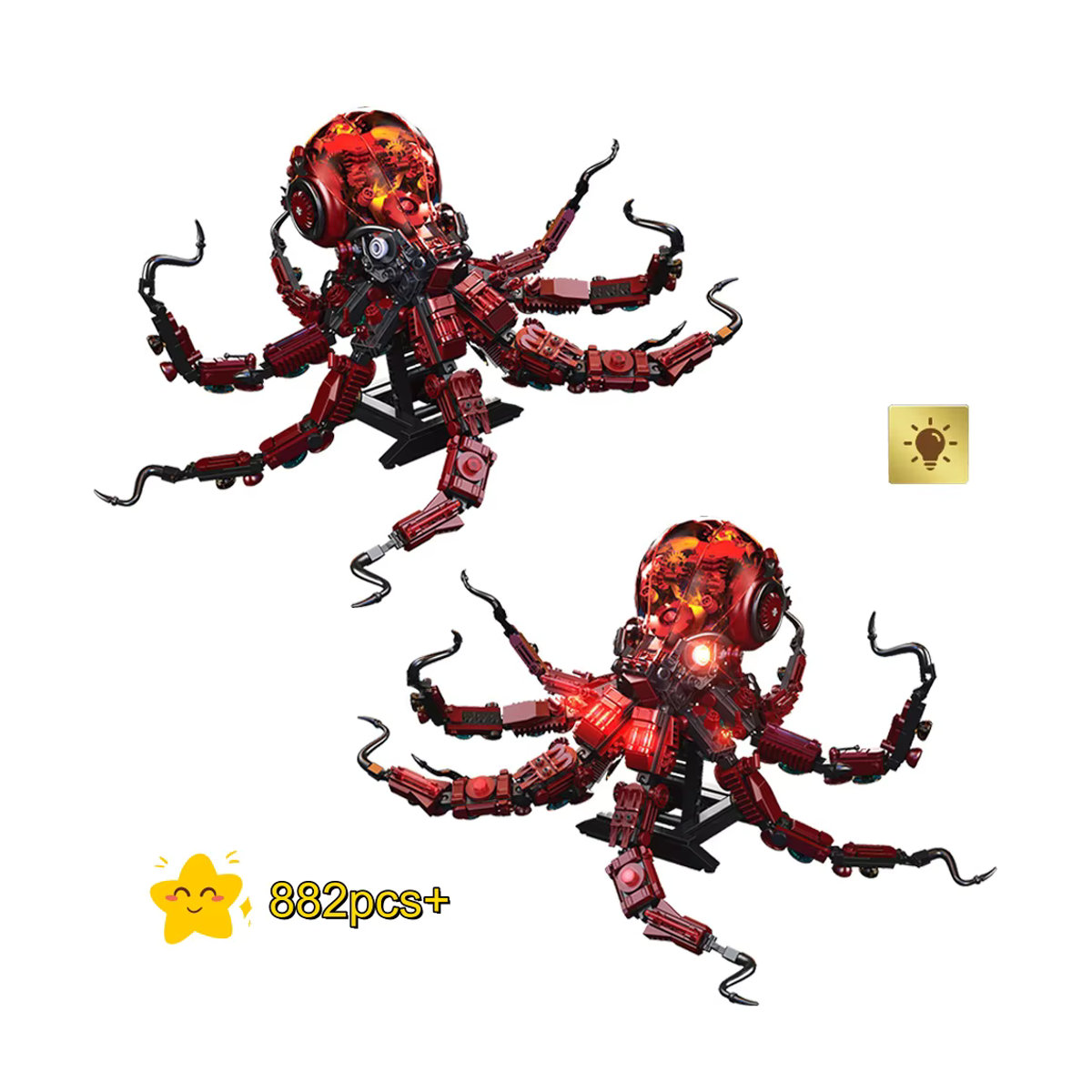HUATEC Mechanische Oktopus-Bausteine Rot zur kreativen Montage als Desktop-Dekoration - Bild 6
