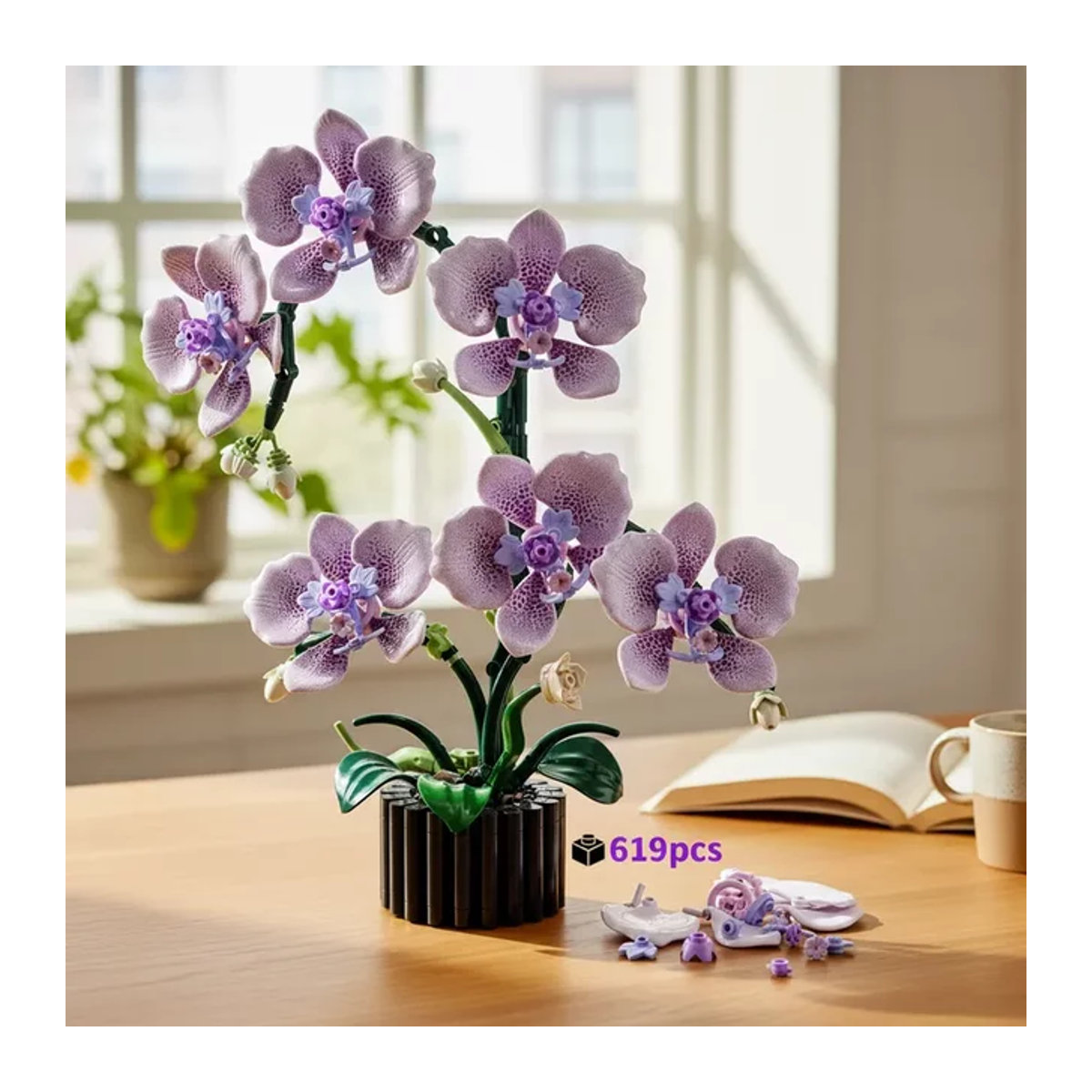HUATEC Orchideen-Bausatz Botanische Sammlung Lila, 619-teiliger Blumenstrauß aus Kunststoff - Bild 1