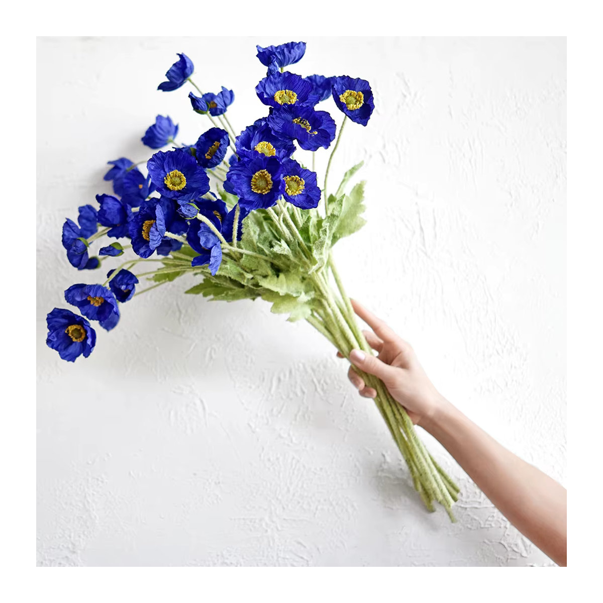 HUAYUXIANG Künstlicher Mohnblumenstrauß in Grün und Blau, 60 cm lange Textilblumen für Hochzeitsdekoration und Heimdekoration - Bild 2