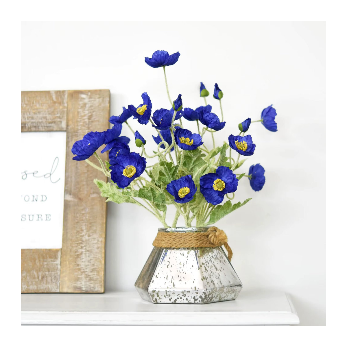 HUAYUXIANG Künstlicher Mohnblumenstrauß in Grün und Blau, 60 cm lange Textilblumen für Hochzeitsdekoration und Heimdekoration - Bild 4