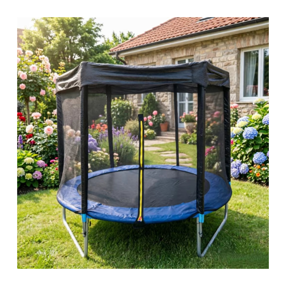 Hufuch Trampolin-Schatten-Abdeckung als Sonnenschutz und Trampolin-Überdachung aus Netzmaterial für deinen Hinterhof - Bild 5