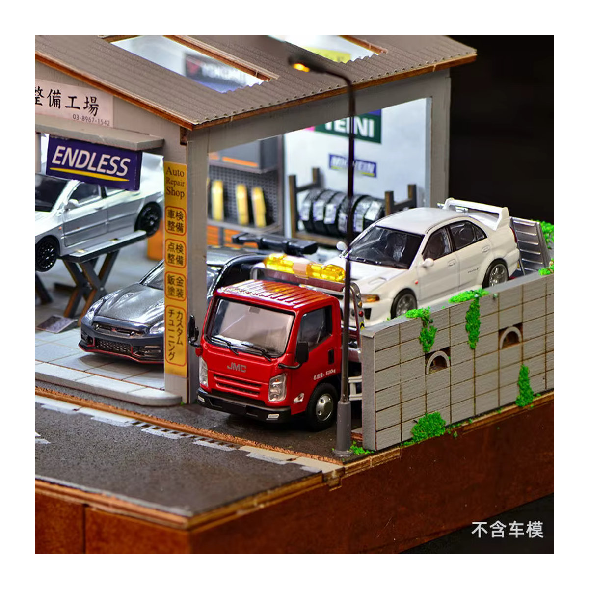 HUGKIS Mini-Modell Garage Auto-Reparaturwerkstatt Diorama im 1:64 Maßstab mit LED-Beleuchtung, mehrfarbig - Bild 2