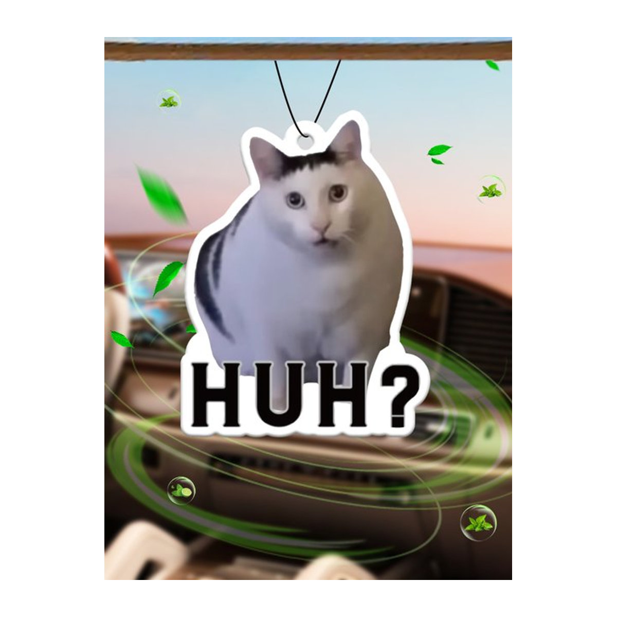 Huh? Niedrige weiße Katzen-Emoji Auto-Dufttabletten als Lufterfrischer und Anhänger für den Rückspiegel oder Kleiderschrank im Anime-Cartoon-Design - Bild 1
