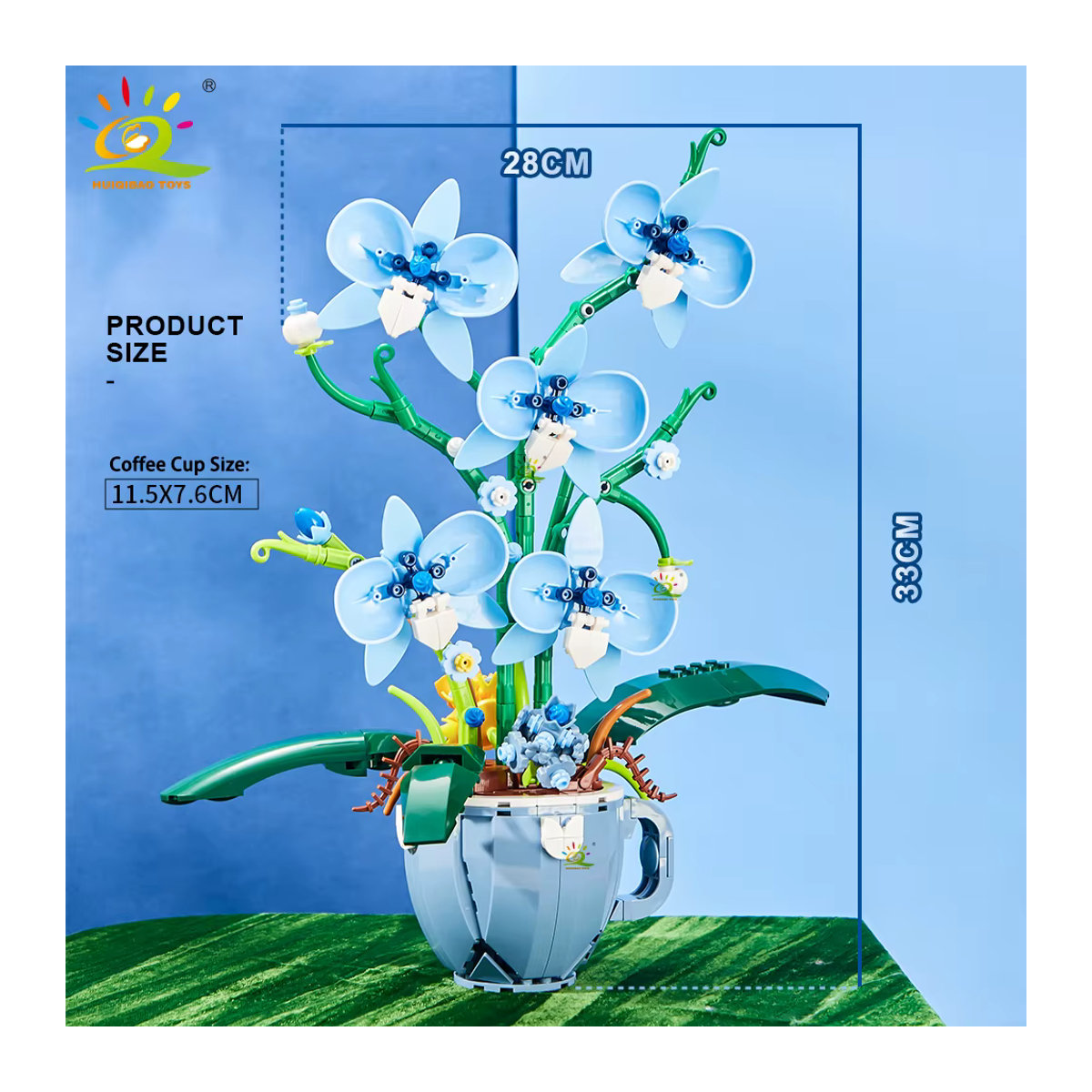 HUIQIBAO 3D Bouquet MOC Bauklötze Orchidee in Kaffeetasse Blau DIY Pflanzendekoration aus Kunststoff - Bild 3