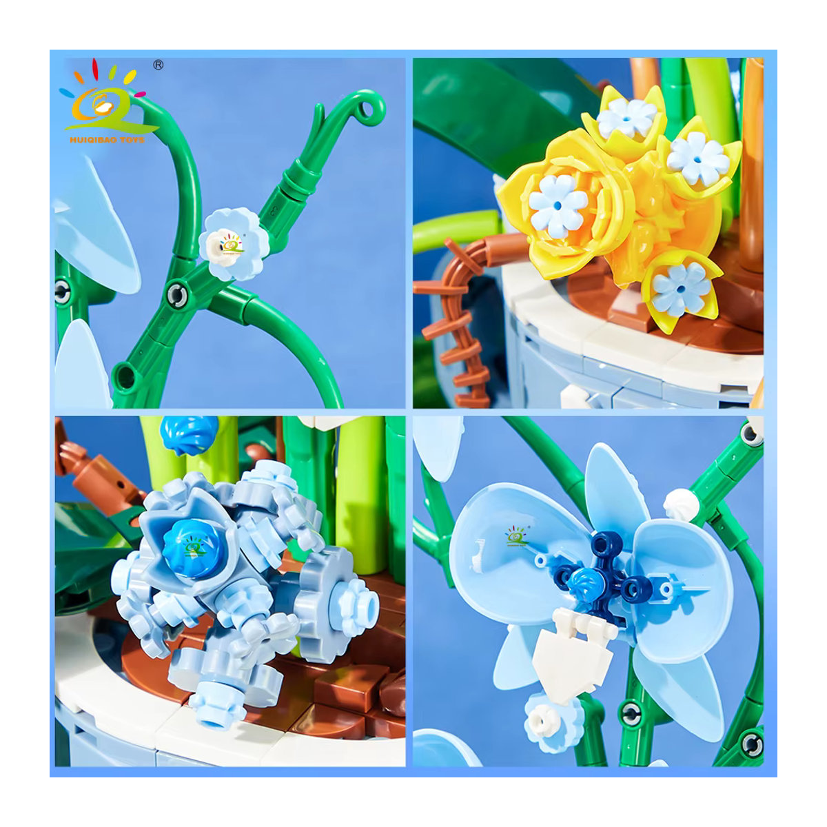 HUIQIBAO 3D Bouquet MOC Bauklötze Orchidee in Kaffeetasse Blau DIY Pflanzendekoration aus Kunststoff - Bild 4