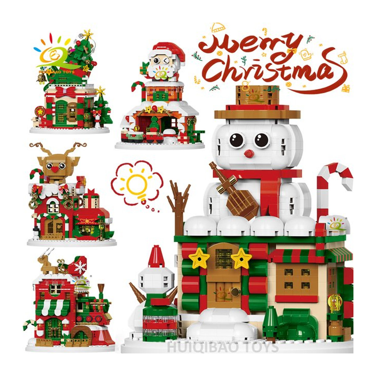 HUIQIBAO Mikro Baustein Set Weihnachtsbaum mit Weihnachtsmann und Schneemann als DIY Modell aus Kunststoff, mehrfarbig - Bild 1