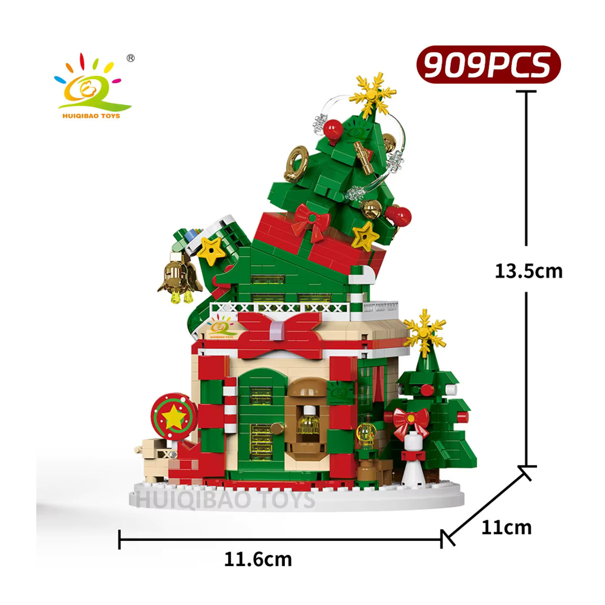 HUIQIBAO Mikro Baustein Set Weihnachtsbaum mit Weihnachtsmann und Schneemann als DIY Modell aus Kunststoff, mehrfarbig - Bild 2
