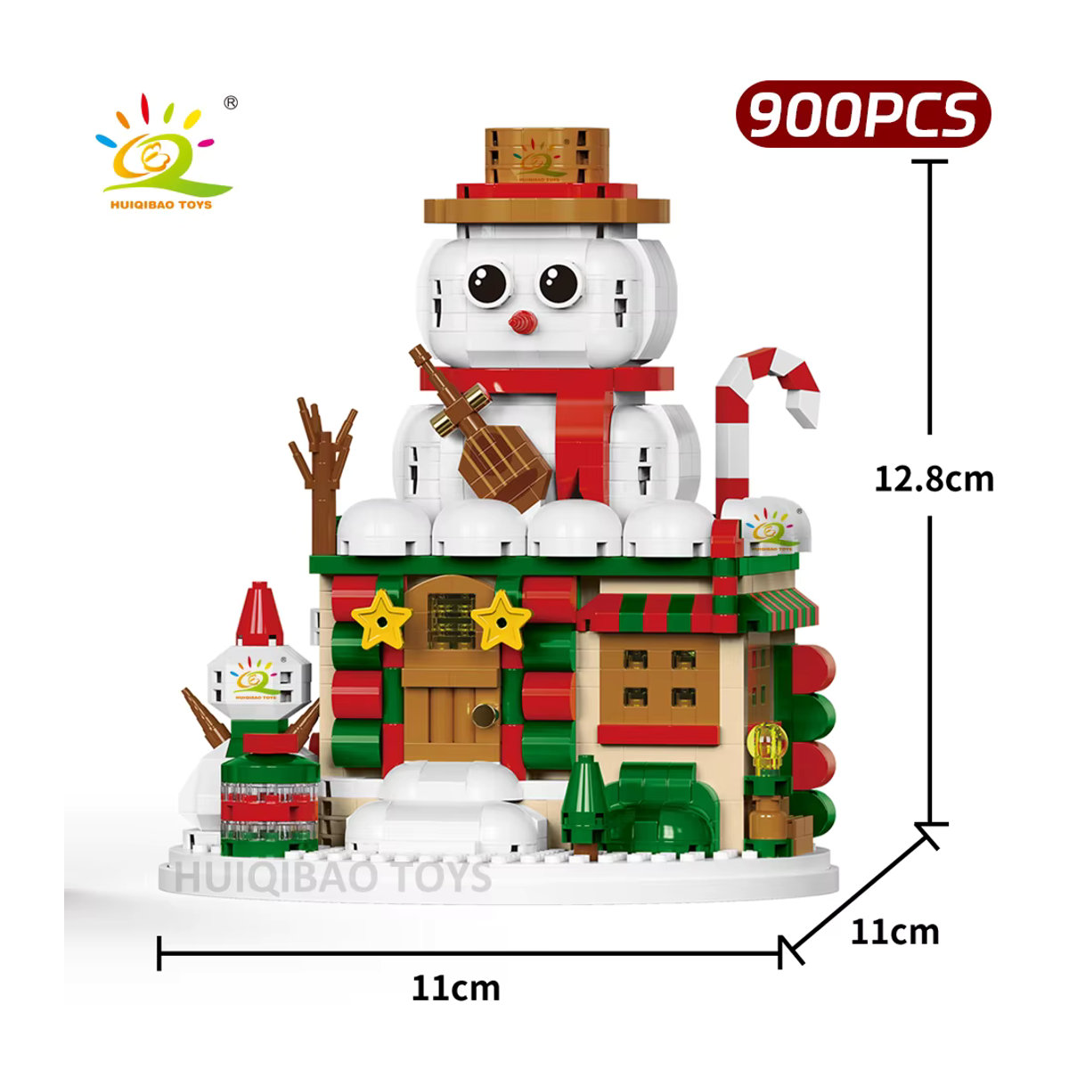 HUIQIBAO Mikro Baustein Set Weihnachtsbaum mit Weihnachtsmann und Schneemann als DIY Modell aus Kunststoff, mehrfarbig - Bild 3