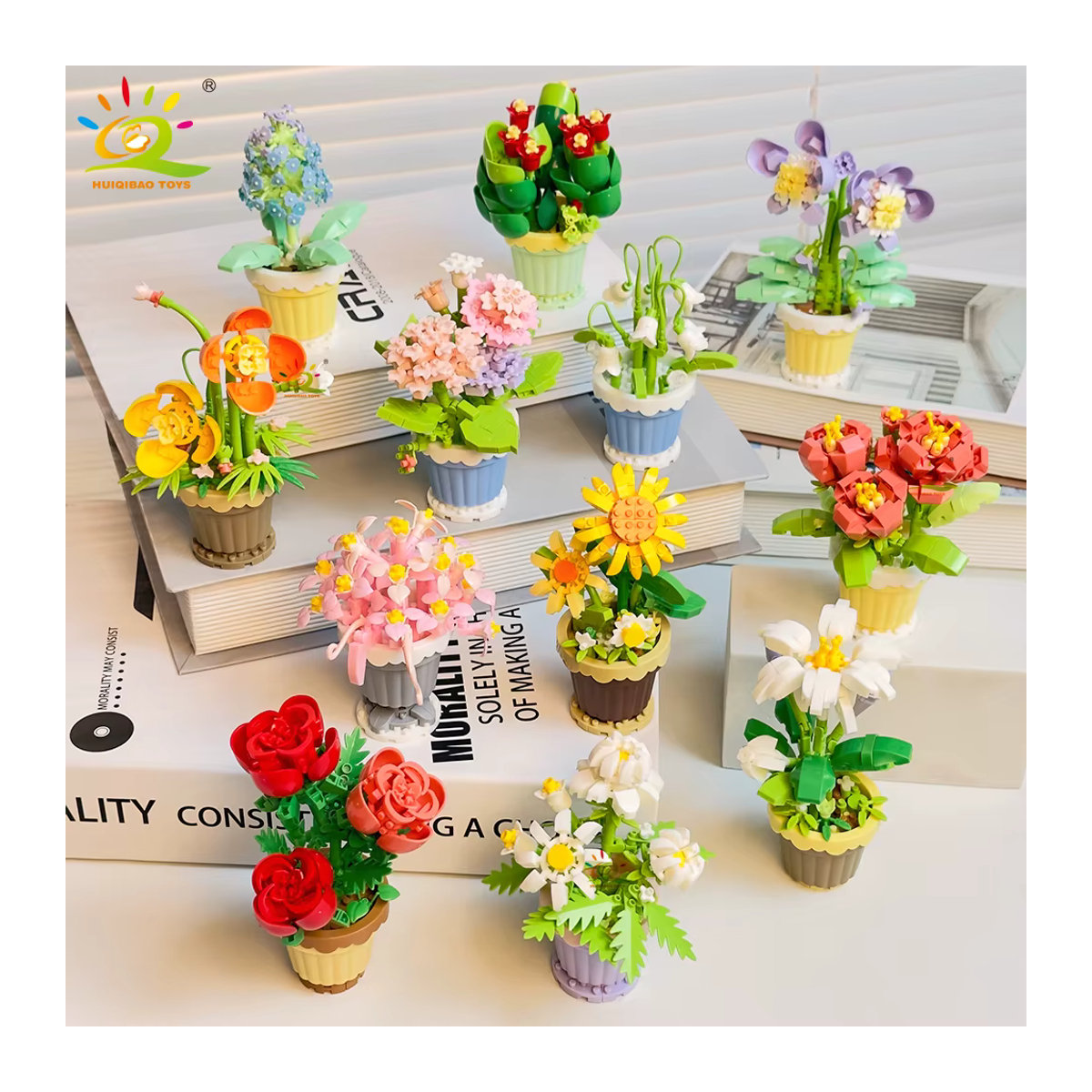 HUIQIBAO MOC Ewiges Blumenbouquet DIY Mikro-Bausteine Set als dekoratives Modell aus Kunststoff in Mehrfarbig für Kinder und Schreibtisch-Dekoration - Bild 1