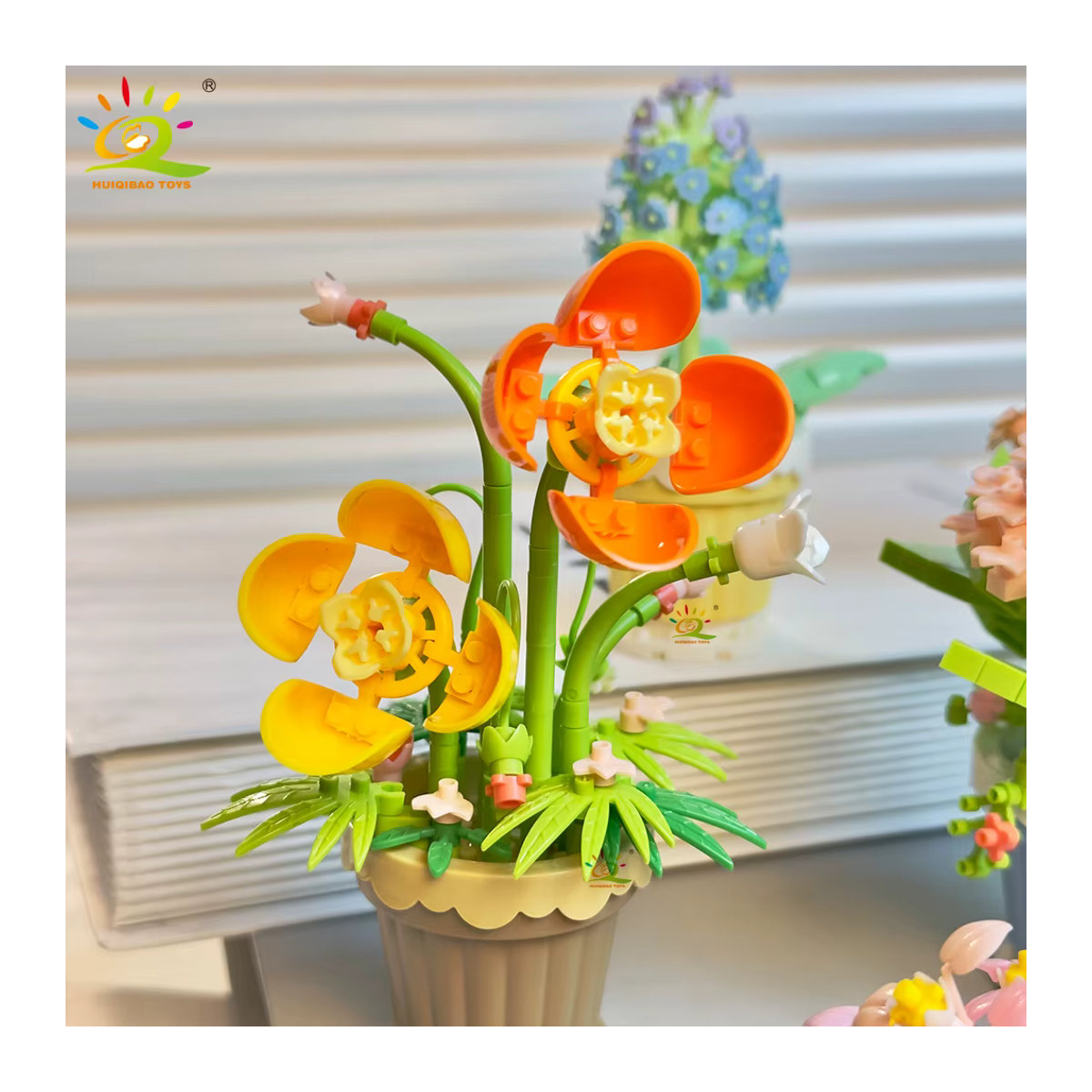 HUIQIBAO MOC Ewiges Blumenbouquet DIY Mikro-Bausteine Set als dekoratives Modell aus Kunststoff in Mehrfarbig für Kinder und Schreibtisch-Dekoration - Bild 2