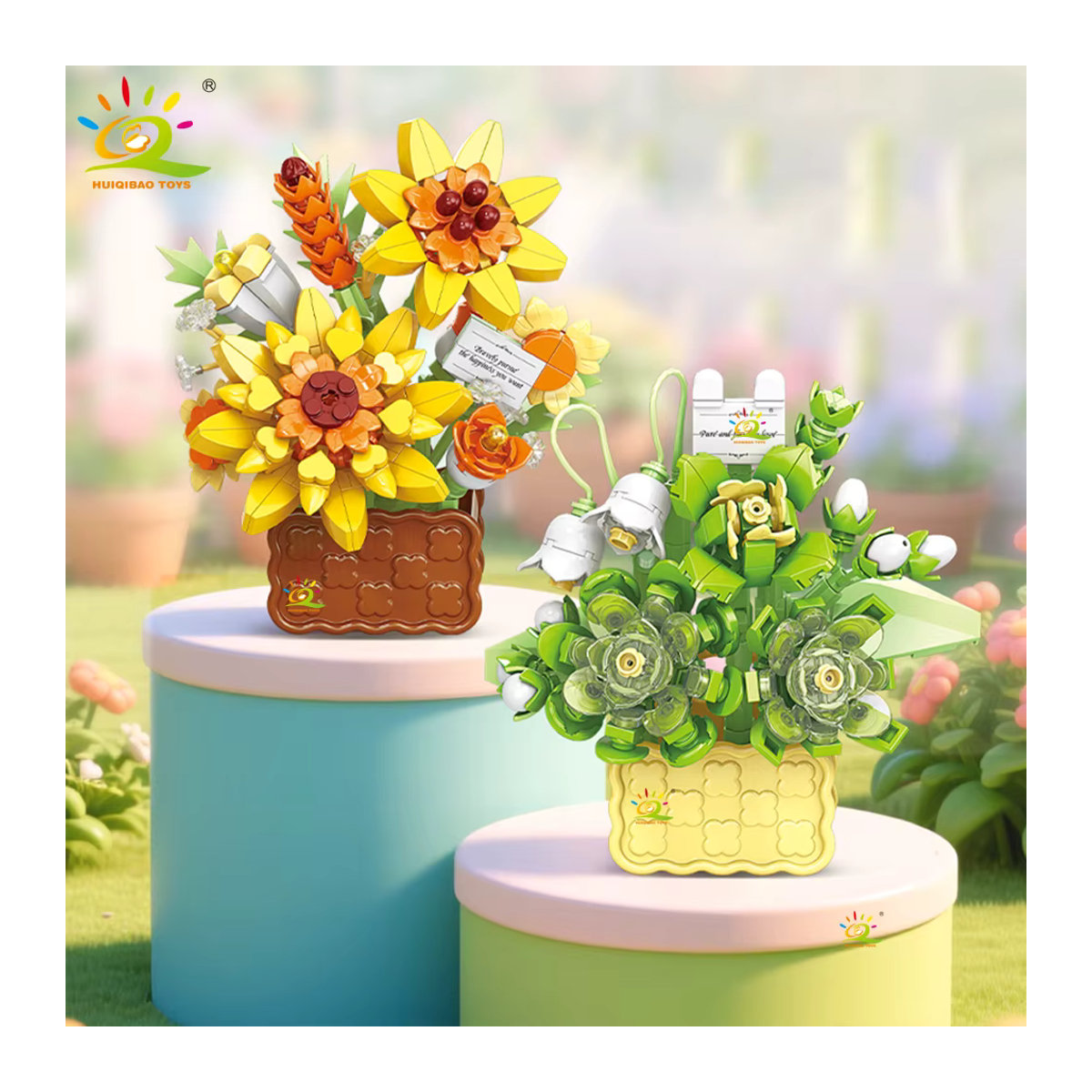 HUIQIBAO MOC Mini Blume mit Vase Micro Baustein Set als ewiger Blumenstrauß für die Schreibtischdekoration, mehrfarbig - Bild 2