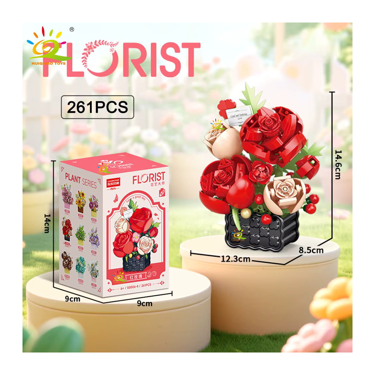 HUIQIBAO MOC Mini Blume mit Vase Micro Baustein Set als ewiger Blumenstrauß für die Schreibtischdekoration, mehrfarbig - Bild 5
