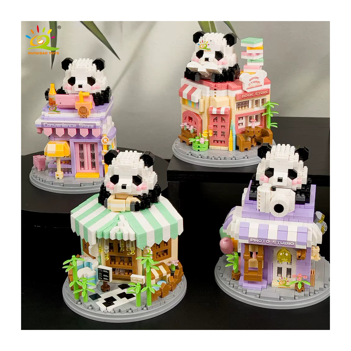 Huiqibao Moc Panda Stadt Street View Mini Bausteine DIY Coffee Shop Modell Spielzeug in Mehrfarbig - Bild 3