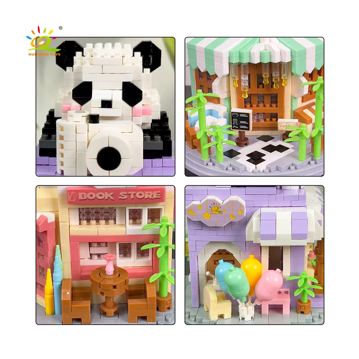 Huiqibao Moc Panda Stadt Street View Mini Bausteine DIY Coffee Shop Modell Spielzeug in Mehrfarbig - Bild 4