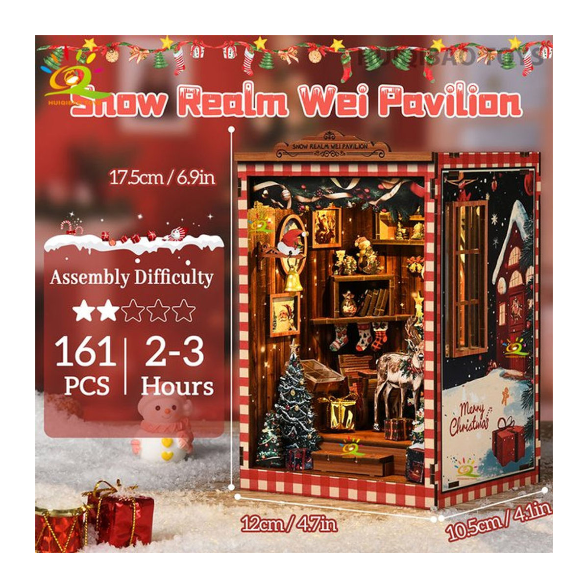 HUIQIBAO Vintage Weihnachten Rentier 3D Holz Puzzle als DIY Desktop Gebäude Szene und Dekoration für Erwachsene, mehrfarbig - Bild 1