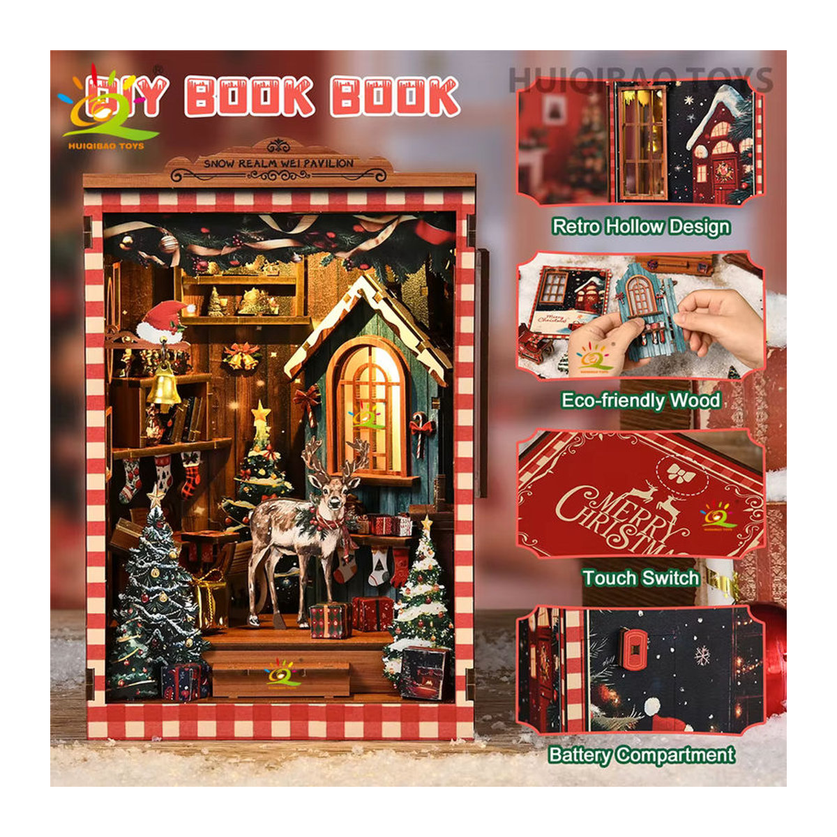 HUIQIBAO Vintage Weihnachten Rentier 3D Holz Puzzle als DIY Desktop Gebäude Szene und Dekoration für Erwachsene, mehrfarbig - Bild 4