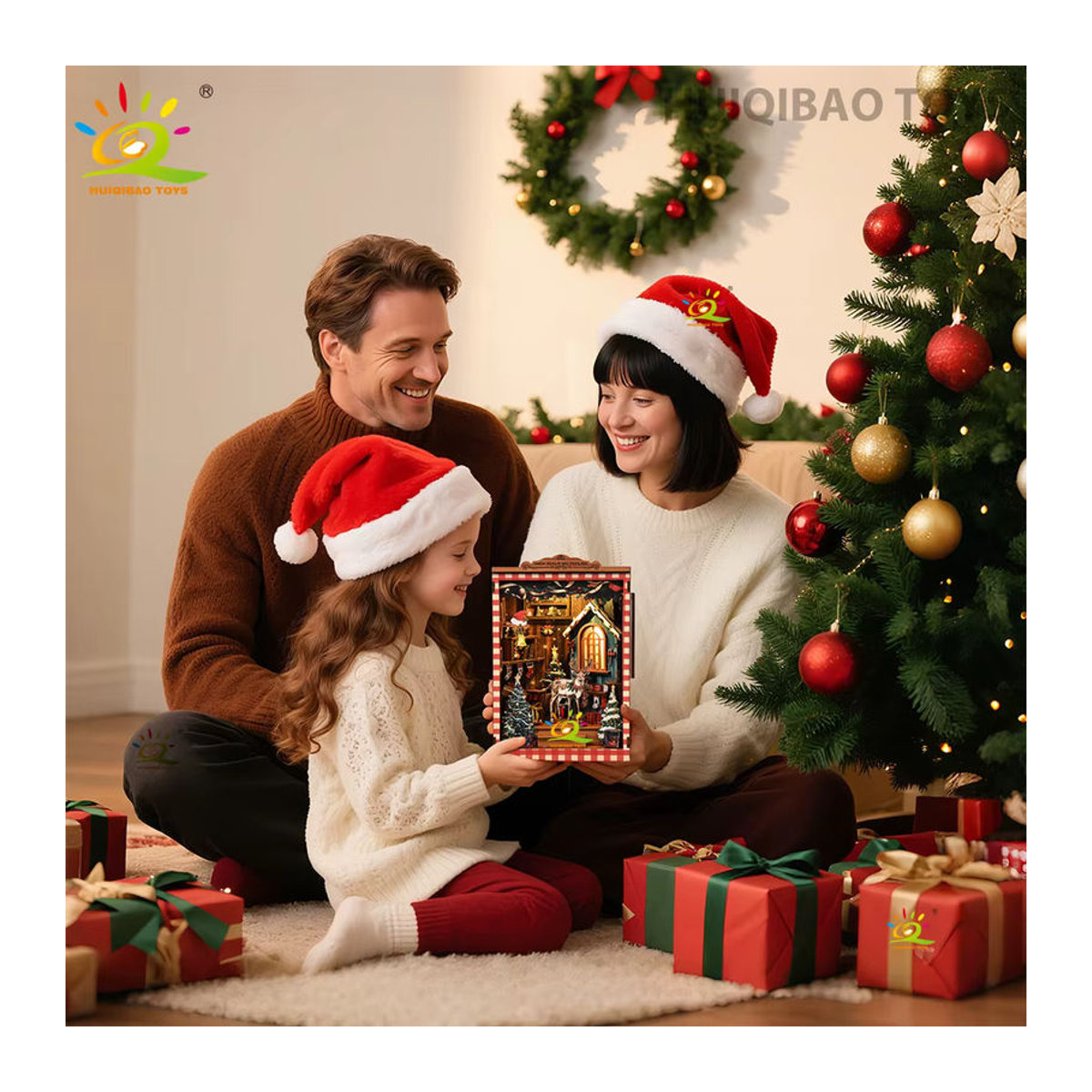 HUIQIBAO Vintage Weihnachten Rentier 3D Holz Puzzle als DIY Desktop Gebäude Szene und Dekoration für Erwachsene, mehrfarbig - Bild 5