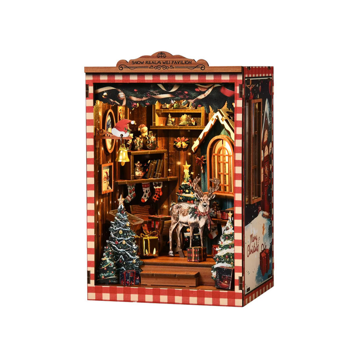 HUIQIBAO Vintage Weihnachten Rentier 3D Holz Puzzle als DIY Desktop Gebäude Szene und Dekoration für Erwachsene, mehrfarbig - Bild 6