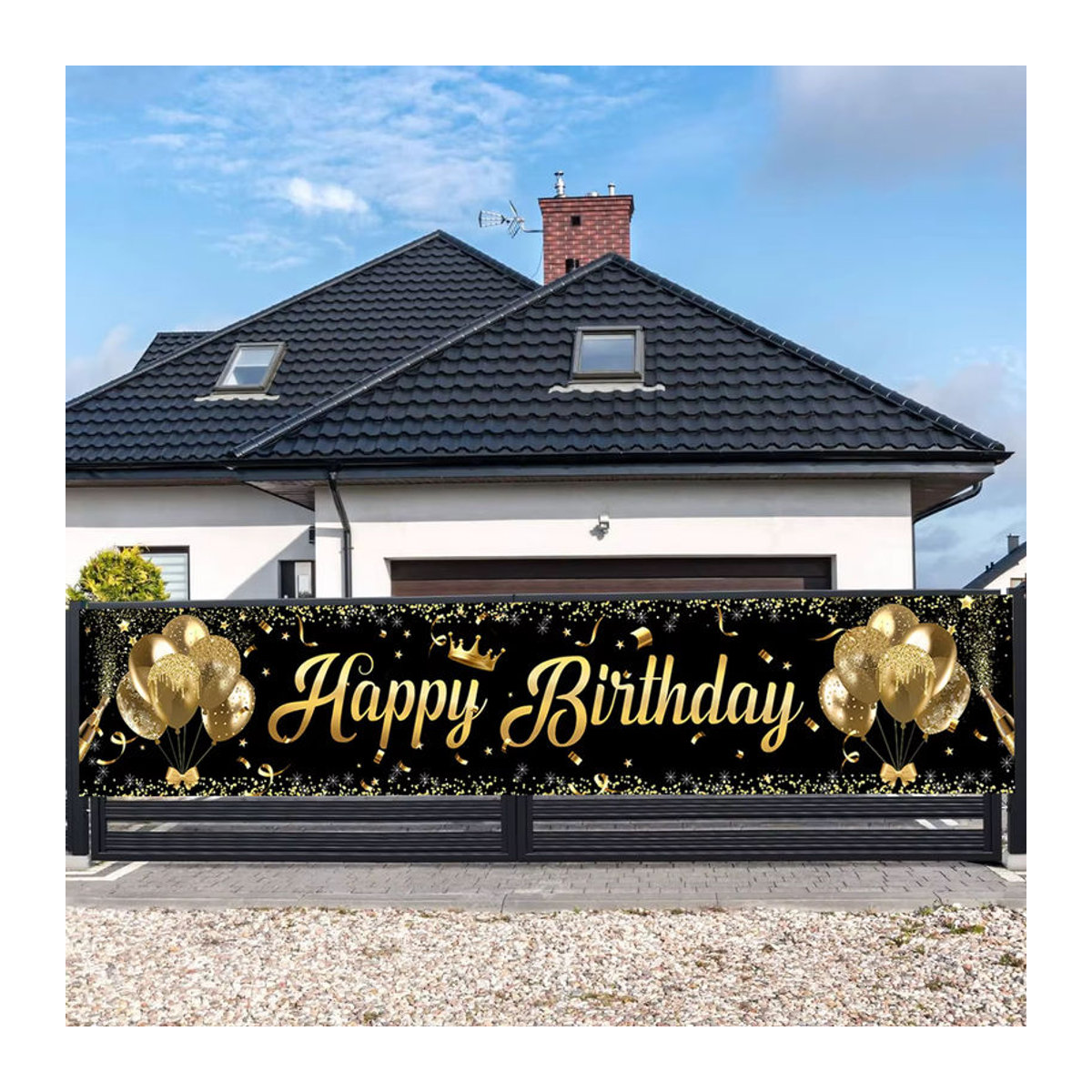 Huiran Alles Gute zum Geburtstag Banner Dekoration in Schwarz und Gold für Geburtstagsfeiern und Babypartys - Bild 2