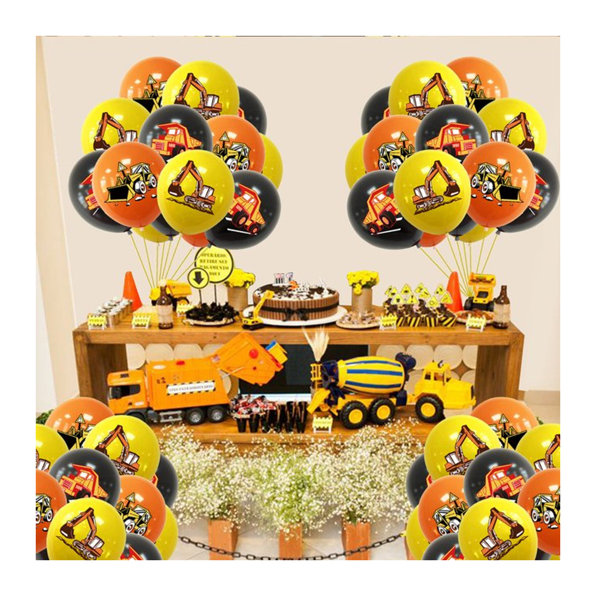 Huiran Baustellen Luftballons Set aus Latex mit Bagger und LKW für Kindergeburtstage, 15 Stück, mehrfarbig - Bild 1