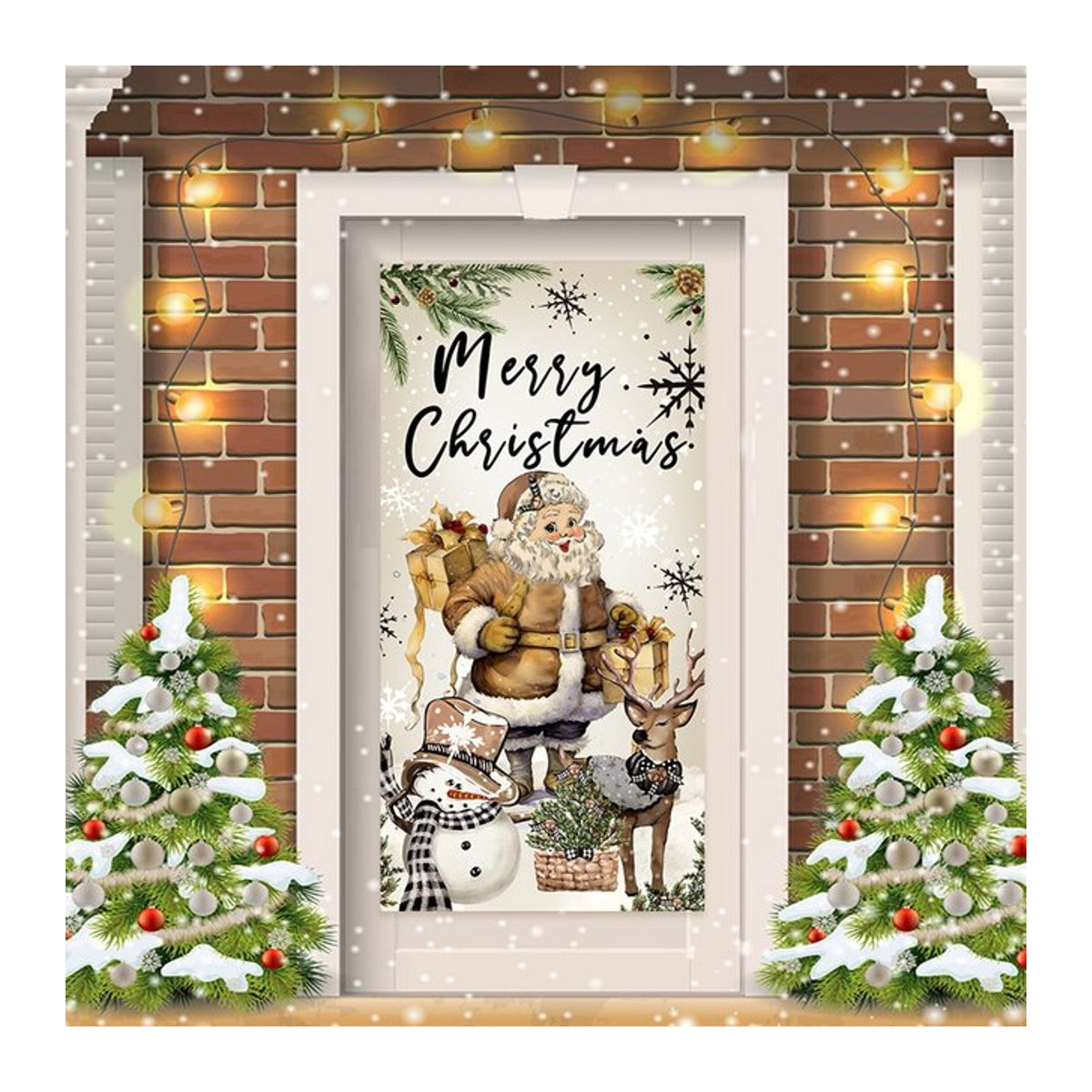 Huiran Weihnachts Banner Weiß Vintage Textil Hängende Flagge für Tür und Zuhause - Bild 1