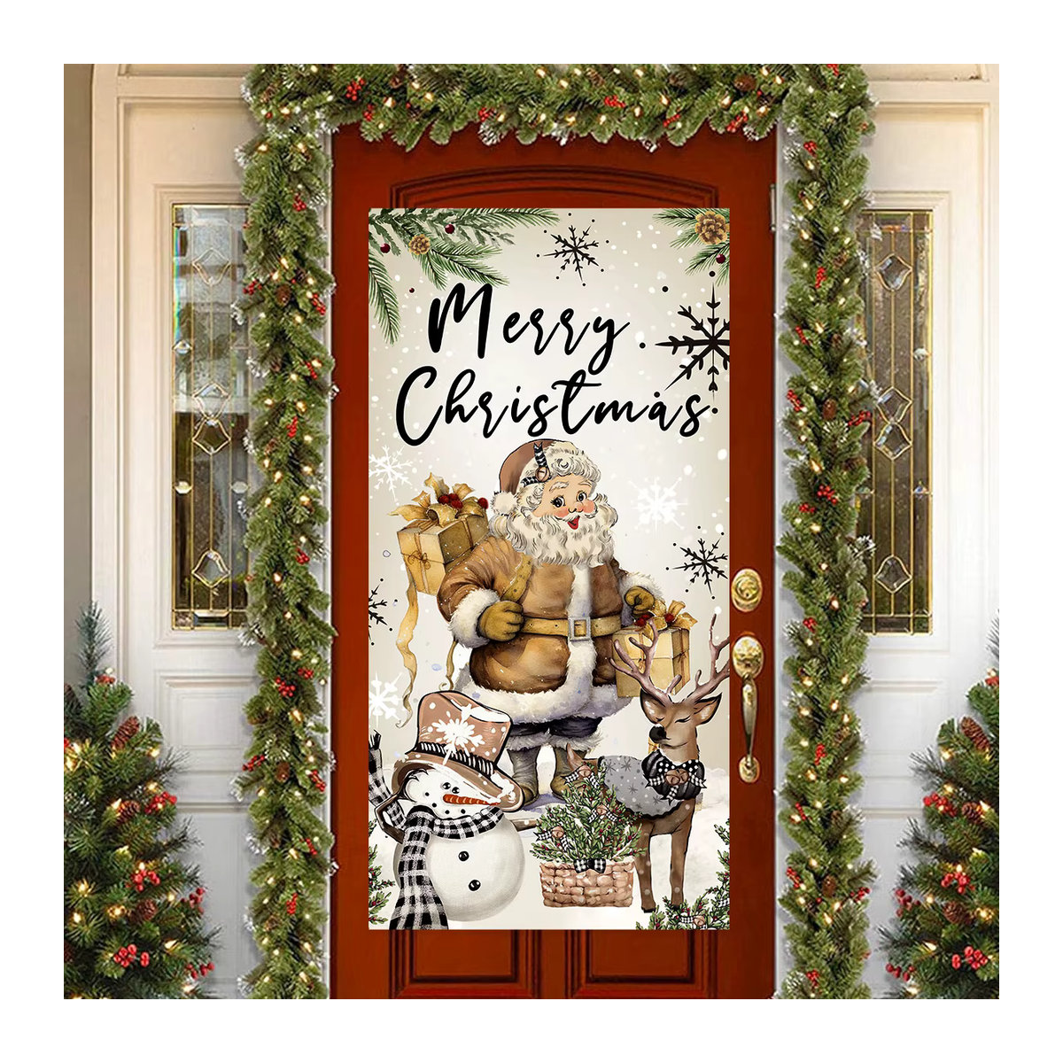 Huiran Weihnachts Banner Weiß Vintage Textil Hängende Flagge für Tür und Zuhause - Bild 2