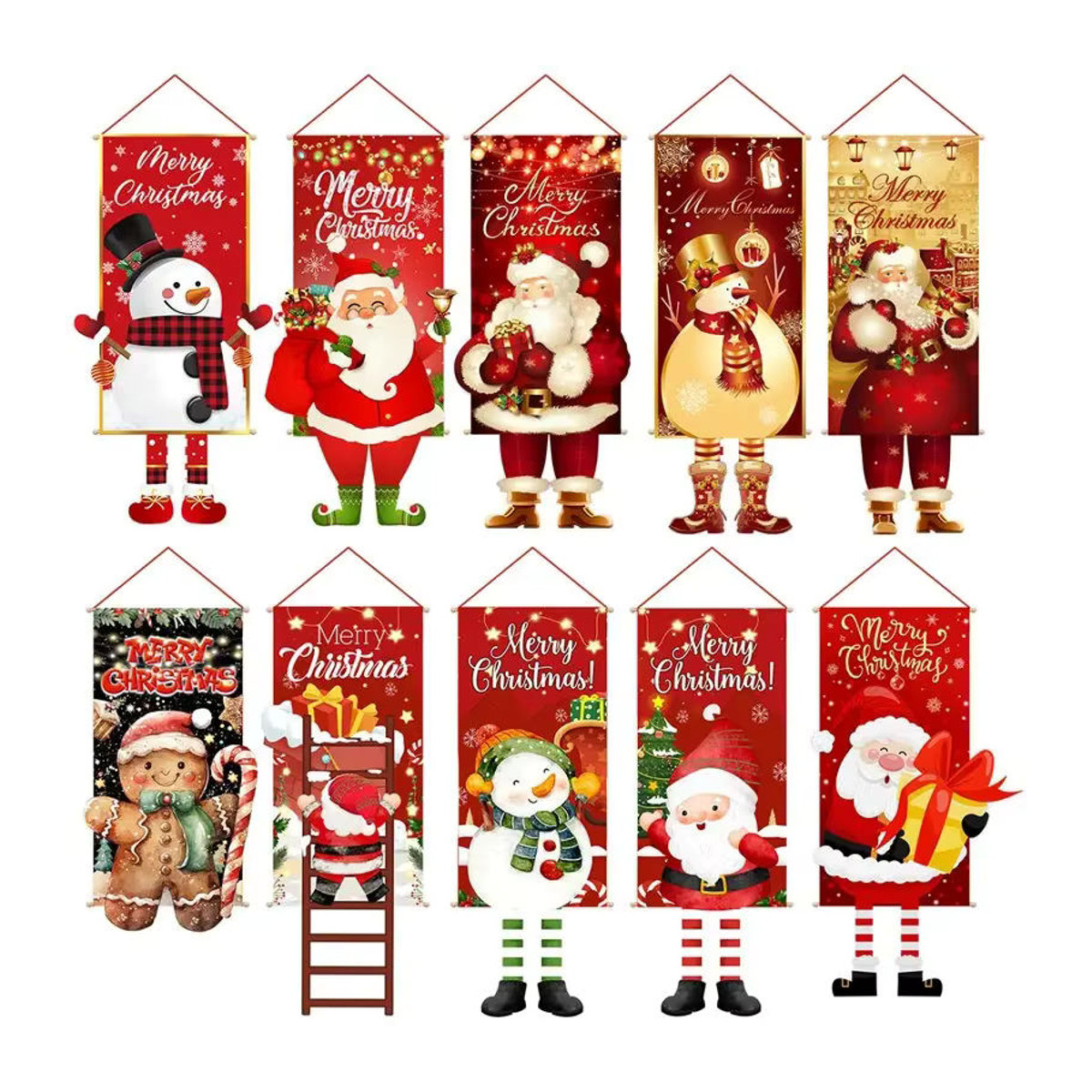 Huiran Weihnachts-Türbanner hängende Flagge aus Textil in Rot für die Weihnachtsdekoration - Bild 1