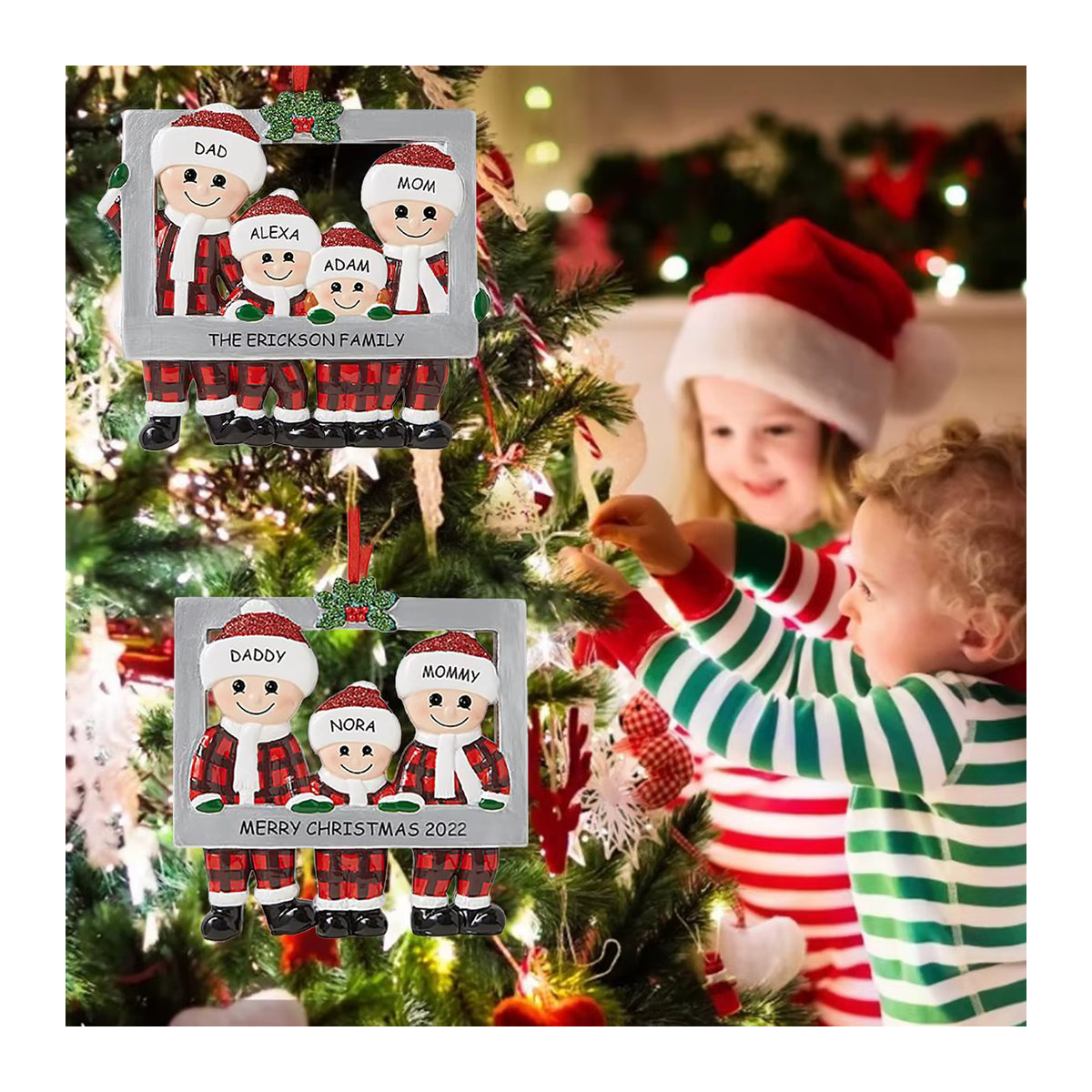 Huiran Weihnachtsbaum-Familien-Anhänger aus Kunstharz in Mehrfarbig als hängendes Ornament für die Weihnachtsdekoration - Bild 2