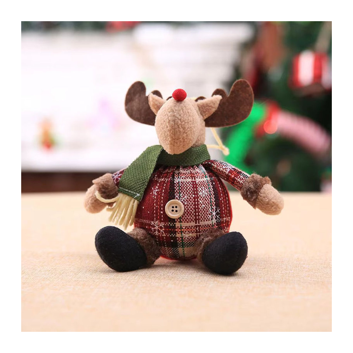 Huiran Weihnachtsmann Dekoration mit Elch als Weihnachtsfigur aus Textil in mehrfarbigem kariertem Design - Bild 2