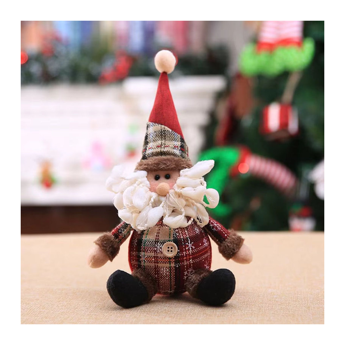 Huiran Weihnachtsmann Dekoration mit Elch als Weihnachtsfigur aus Textil in mehrfarbigem kariertem Design - Bild 3