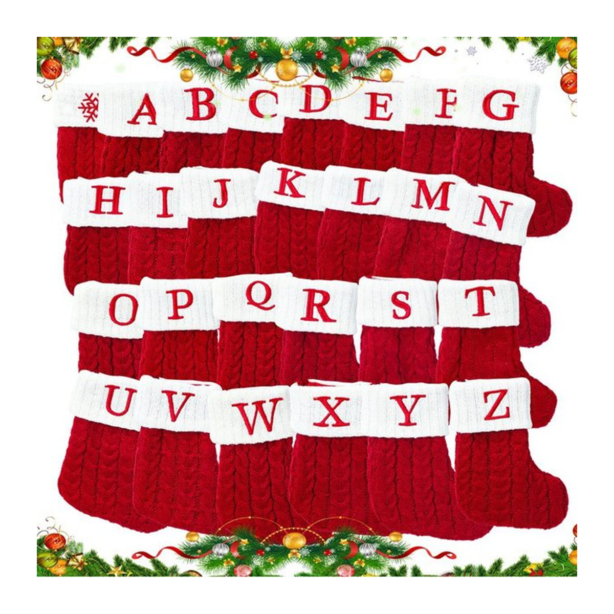 Huiran Weihnachtsstrumpf aus Textil mit Buchstaben und Schneeflocken in Rot als Hängeornament für deinen Weihnachtsbaum - Bild 1