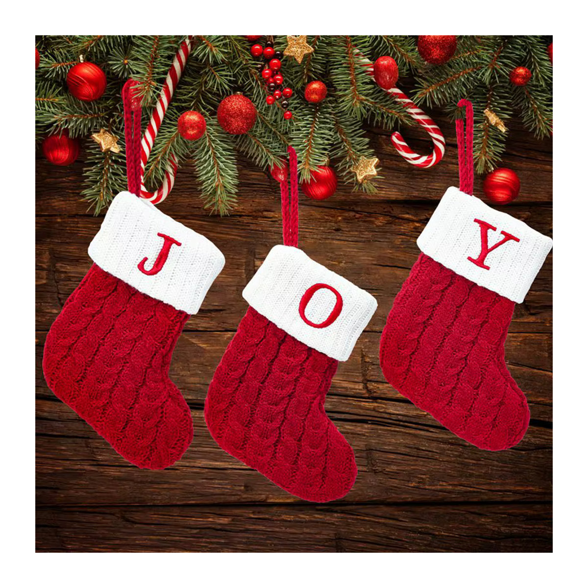 Huiran Weihnachtsstrumpf aus Textil mit Buchstaben und Schneeflocken in Rot als Hängeornament für deinen Weihnachtsbaum - Bild 3