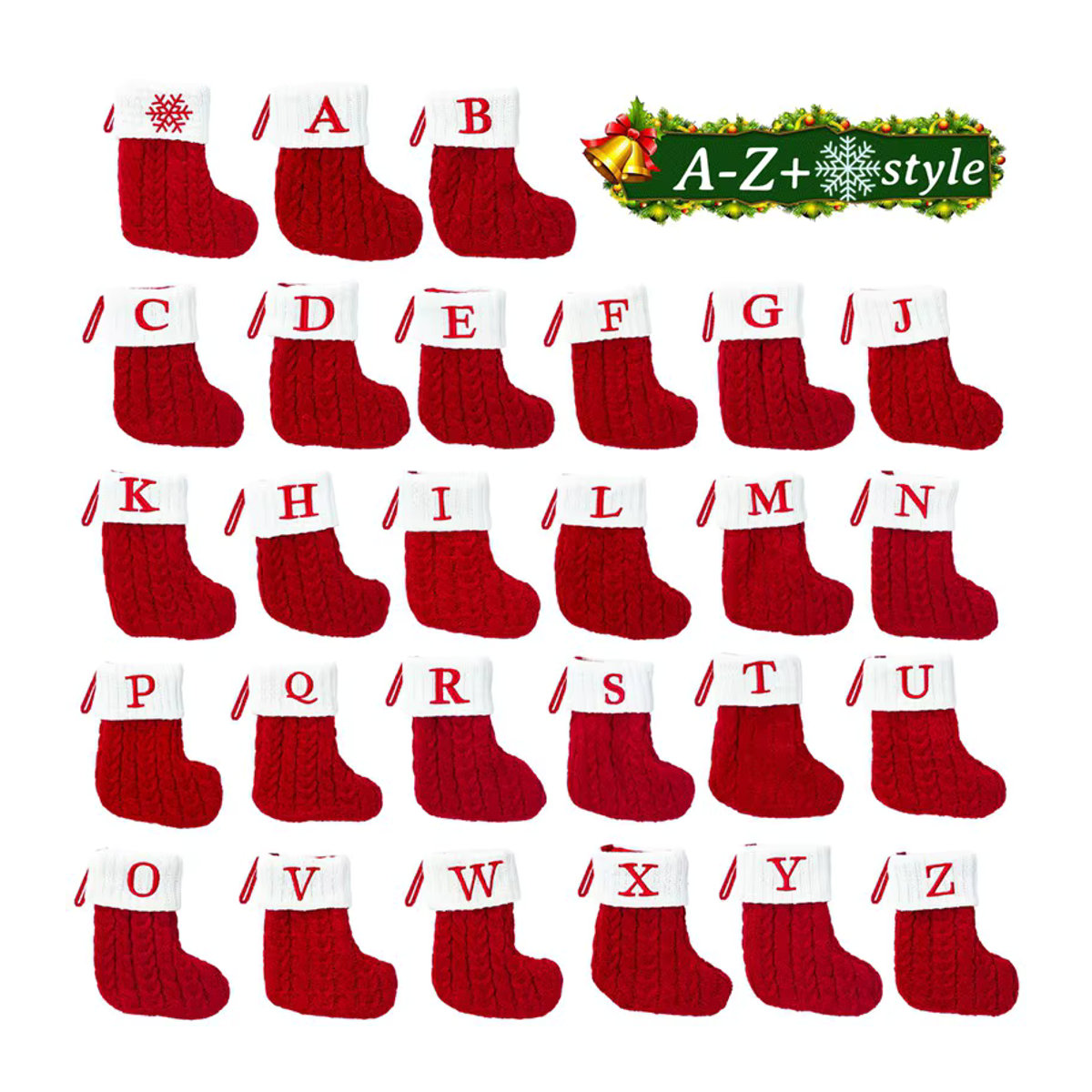 Huiran Weihnachtsstrumpf aus Textil mit Buchstaben und Schneeflocken in Rot als Hängeornament für deinen Weihnachtsbaum - Bild 5