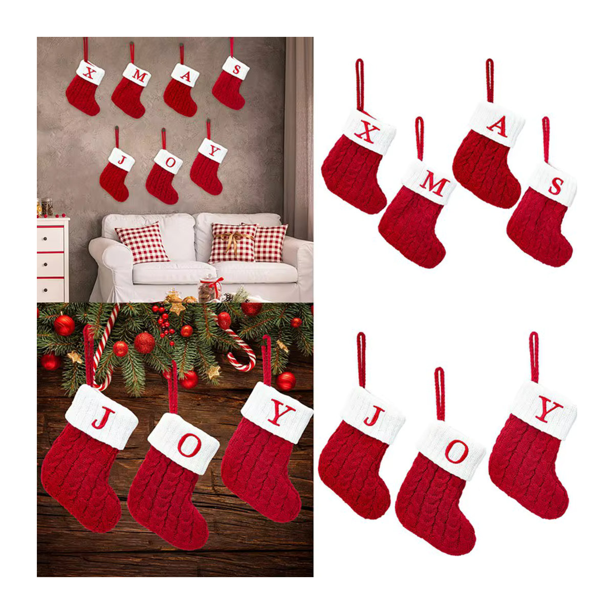 Huiran Weihnachtsstrumpf aus Textil mit Buchstaben und Schneeflocken in Rot als Hängeornament für deinen Weihnachtsbaum - Bild 6