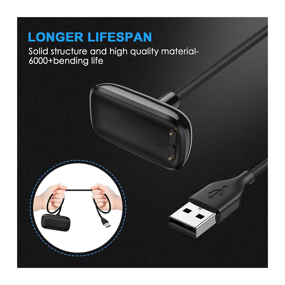 Hujerl USB-Ladekabel Ladegerät und Dock Ständer für Fitbit Charge 5, Charge 6 und Luxe in Schwarz - Bild 3
