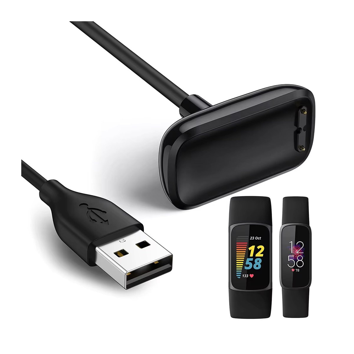 Hujerl USB-Ladekabel Ladegerät und Dock Ständer für Fitbit Charge 5, Charge 6 und Luxe in Schwarz - Bild 4